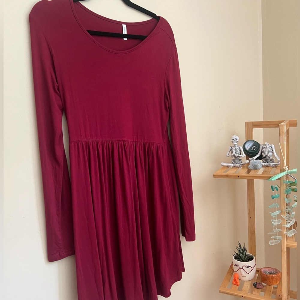 Elegant Long Sleeve Burgundy Dress